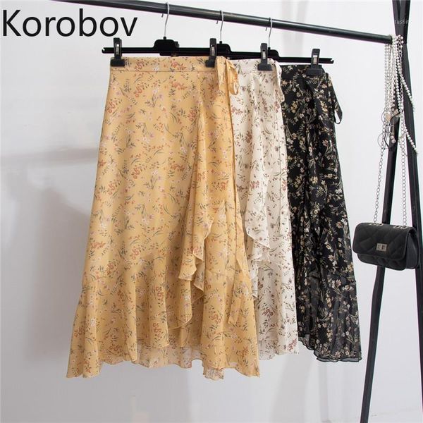 

korobov elegant ruffles patchwork holiday skirt women high waist hip behemian irregular jupe femme summer 2020 new faldas1, Black