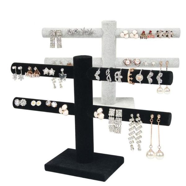 

2 tier t-bar velvet jewelry stand earrings necklaces organizer display holder earrings necklace jewelry stand display 2020 new a, Pink;blue