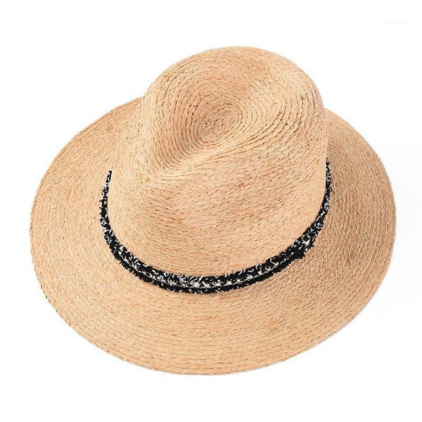 

Summer Raffia Straw Hat Women's Wide-Brimmed Sun-resistant Topee Seaside Holiday Beach Hat1, Blue;gray