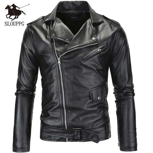 

spring autumn motorcycle leather jacket men slim fit oblique zipper pu jacket men's leather jackets motorcycle pu men1, Black