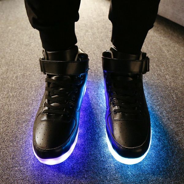 

rayzing men's led usb rechargeable fashion luminous sneakers for men women party wedding glowing shoes 201009, Black