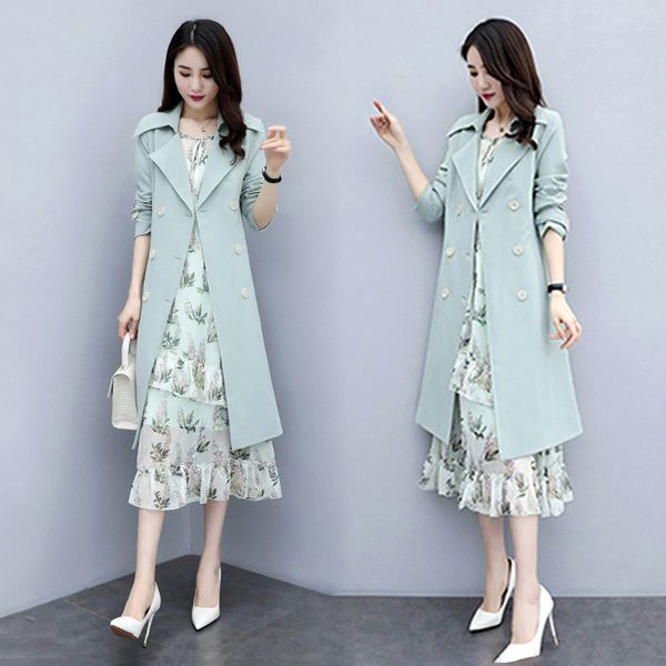 

2021 new spring autumn slim double breasted woman trench coat long women windbreakers plus size overcoat femmino usx0, Black;brown