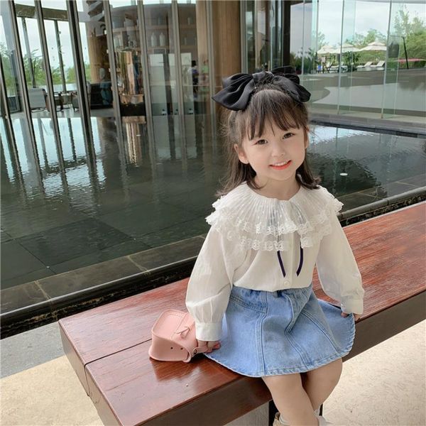 Kleidung Sets Frühling Sommer Mädchen Stil Weiß Spitze Hemd Denim Rock Set Koreanische Bluse Kinder Kleidung