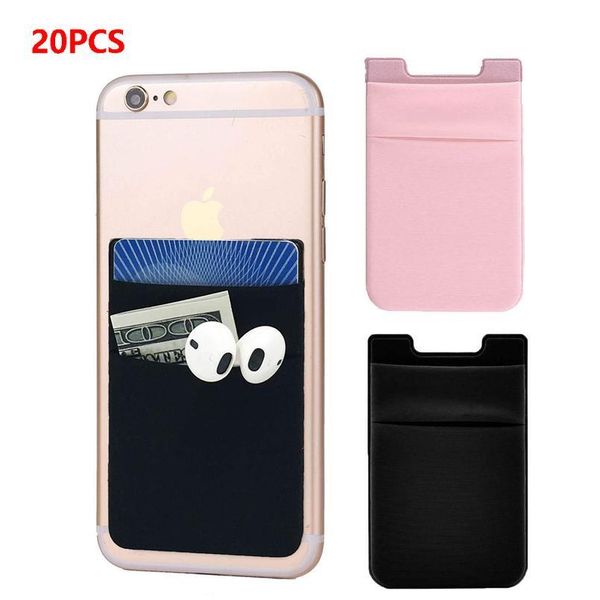 

20pcs adhesive sticker double pocket cell phone stick on card wallet stretchy lycra credit cards id card holder pouch sl wmtenl