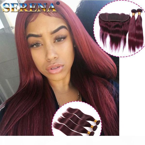 

4 bundle deals burgundy brazilian virgin hair straight 99j brazilianhair wave bundles burgundy human hair burgundy weave with 13x4 frontal, Black;brown