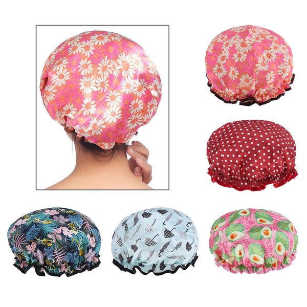 

5pcs waterproof double layer shower cap bath hair protection bath accs