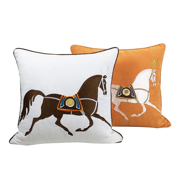 

2021 style simple modern new chinese sofa pillowcase hong kong style light luxury horse orange brush pad bao jun ma embroidery