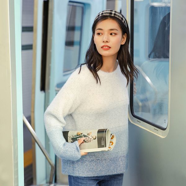 

inman autumn winter new arrival gradual color janpanese sweet elegant style women pullover sweater knitwear 201130, White;black