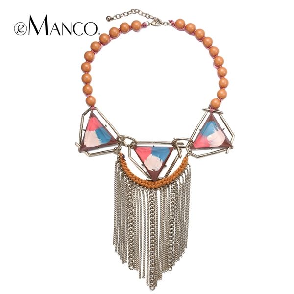 

emanco vintage alloy tassel necklace acrylic beaded chokers necklaces women geometric triangle necklace femme nl13822 y200323, Silver