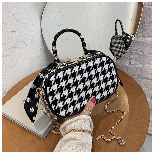 

houndstooth small crossbody bag women's scarf box bag chain shoulder messenger small square handbag luxury designer tote new