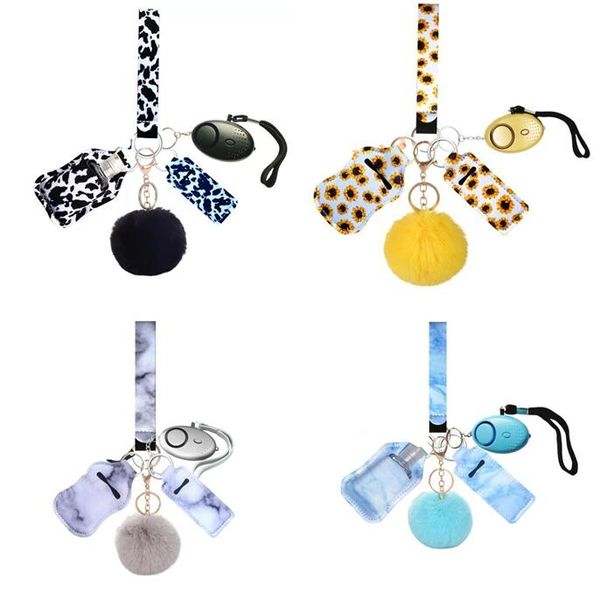 Vários produtos de defesa Conjuntos de Chaveiros Pompom Chaveiros Mão Sanitizer Garrafa Suporte Pulseiras De Pulseiras Para As Mulheres Self Defense