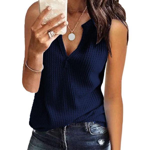 

apparel plus size women summer solid color v neck sleeveless blouse knitting vest black, White