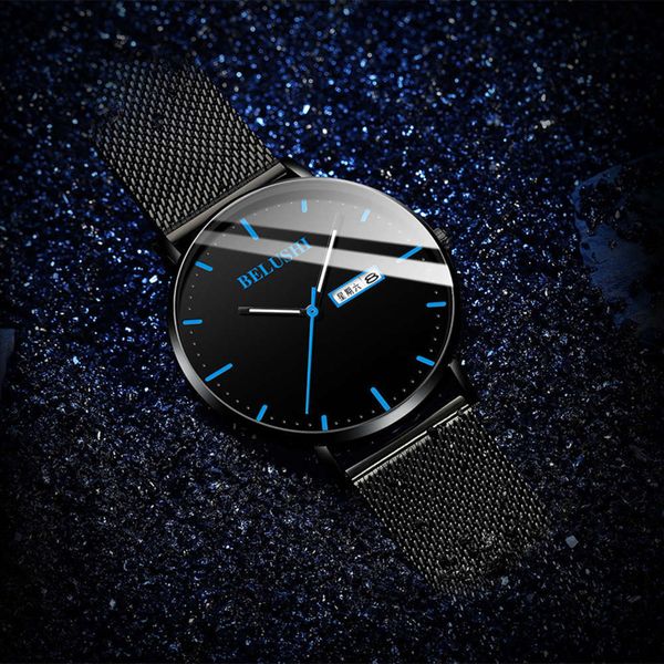 

watch business new fashion trend men's atmosphere quartz watch waterproof luminous leather mesh belt bw45, Slivery;brown