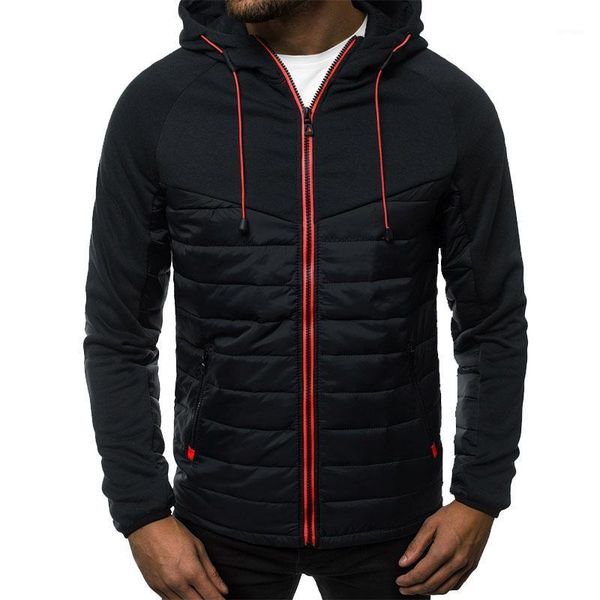 

2020 new fashion men zipper hooded jacket splicing casual long sleeve coat autumn winter male 1, Black;brown