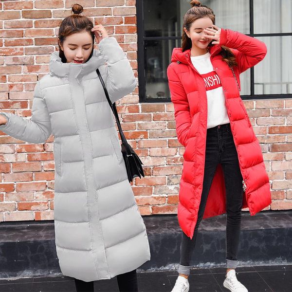 

women's down & parkas women winter coat long slim thicken warm jacket cotton padded outwear plus size, Black