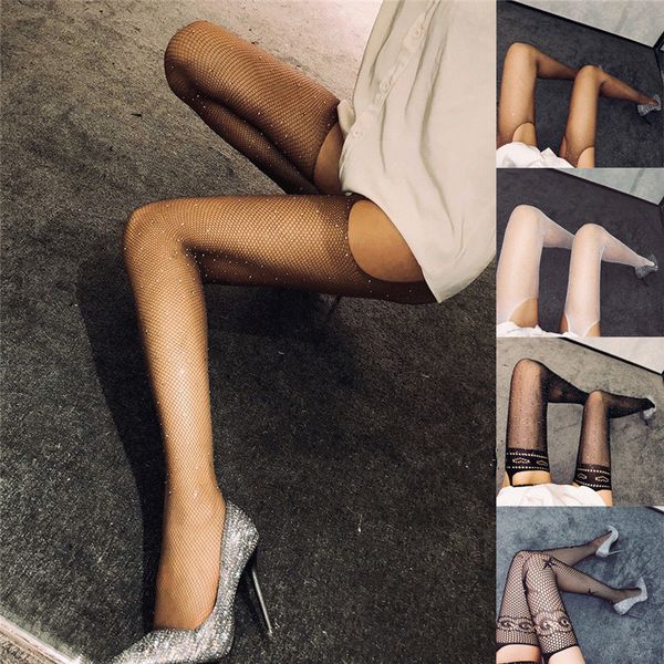 

new women crystal rhinestone fishnet net mesh elastic stockings tights pantyhose female femme