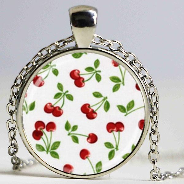 

pendant necklaces cherry necklace rockabilly jewelry glass bezel ary, Silver