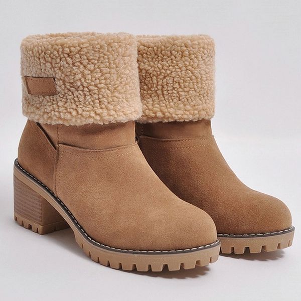 

snow square heel platform ankle female winter shoes slip-on botines mujer women boots y200115, Black