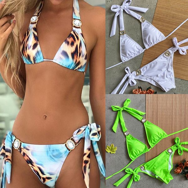 

2020 solid bikini bandage split swimsuit multi color, White;black