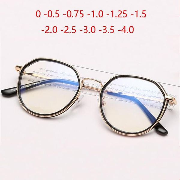 

polygon tr90 prescription glasses women literary black gold frame optical glasses frame men 0 -0.5 -0.75 -1.0 to -4.01, White;black