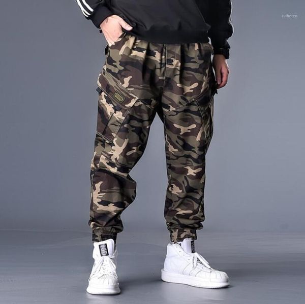 

2020 spring men sweatpants camouflage outdoor pants plus size 6xl 7xl mens overalls high street man elastic waist trousers w2341, Black