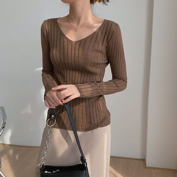 

женщины свитер пуловер v-образный вырез тонкий элегантный полный рукава основные вязаные перемычки женщины топы 2020 осень тощий трикотаж vs, White;black