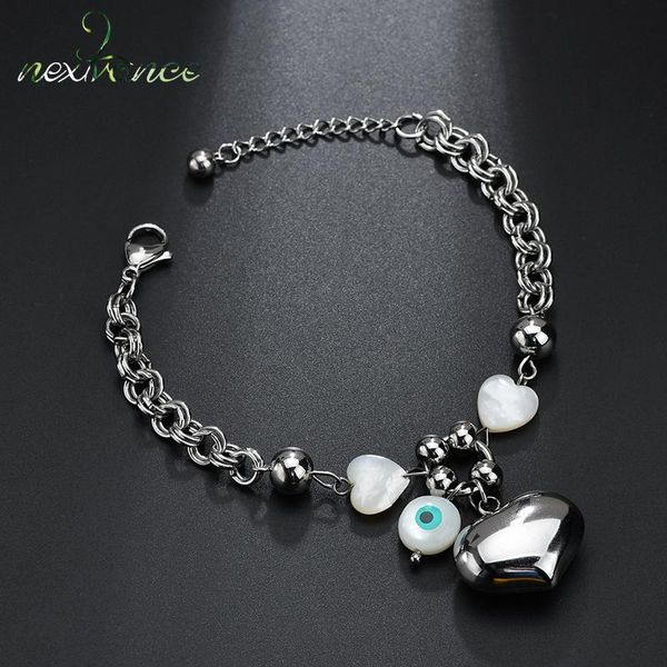 

link, chain nextvance stainless steel big heart pendant bracelet double layer imitation pearl evil eye bracelets for women girl gift, Black