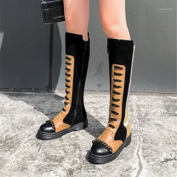 

boots pxelena metal chain punk rock gothic knee high ladies winter shoes women low heels street riding knight plus size 431, Black