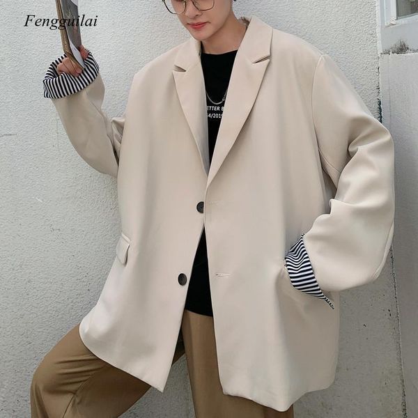 

2021 autumn and winter new korean fashion casual suit jacket solid color loose youth popular shirt blue beige black1, White;black