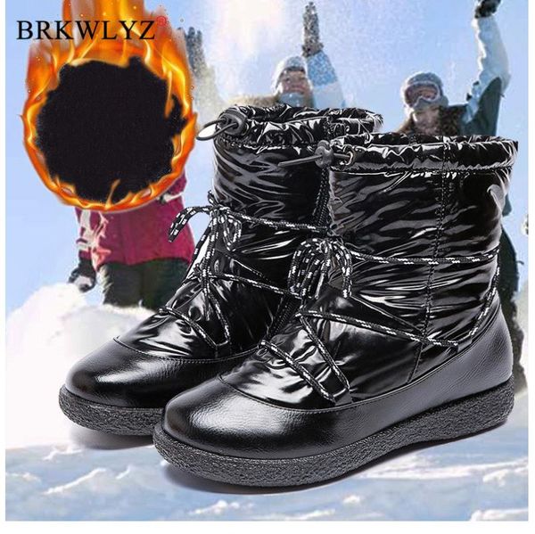 

brkwlyz waterproof outdoor snow boots winter plush warm women's cotton boots pu leather plush snow female 35-43 size, Black