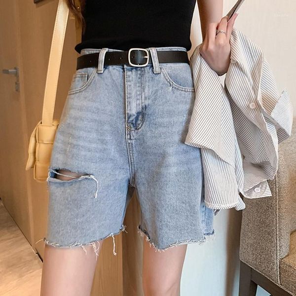 

plus size 4xl wide leg hole shorts women summer korean denim short womens pockets straight loose retro clothing20201, White;black