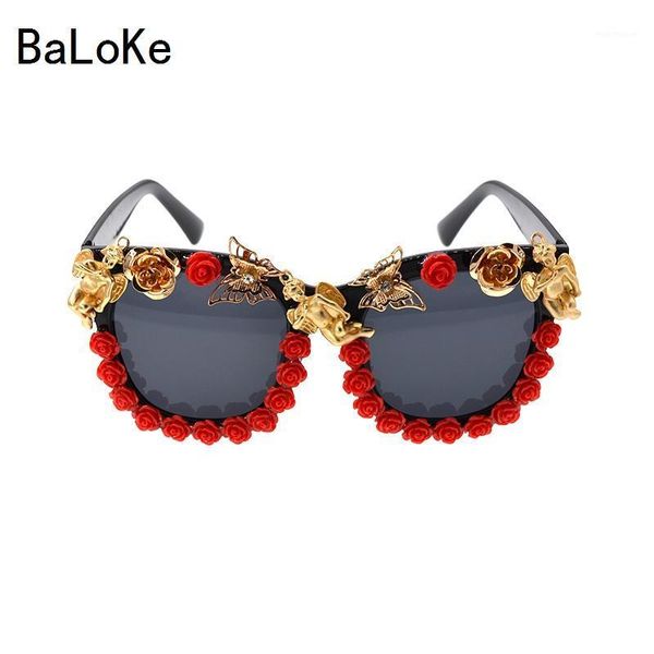 

sunglasses brand designer angel fashion classical red flower baroque women sun beach glass1, White;black