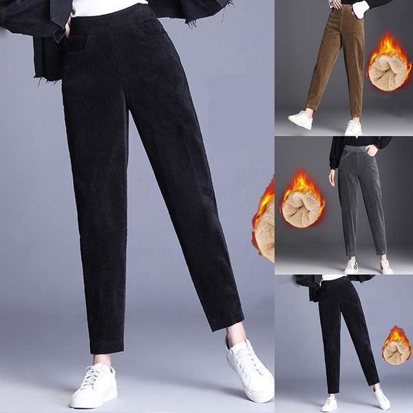 

2021 thick plush corduroy coat casual pants women warm autumn and winter trousers high waist harem pants trousers s-xxl, Black;white