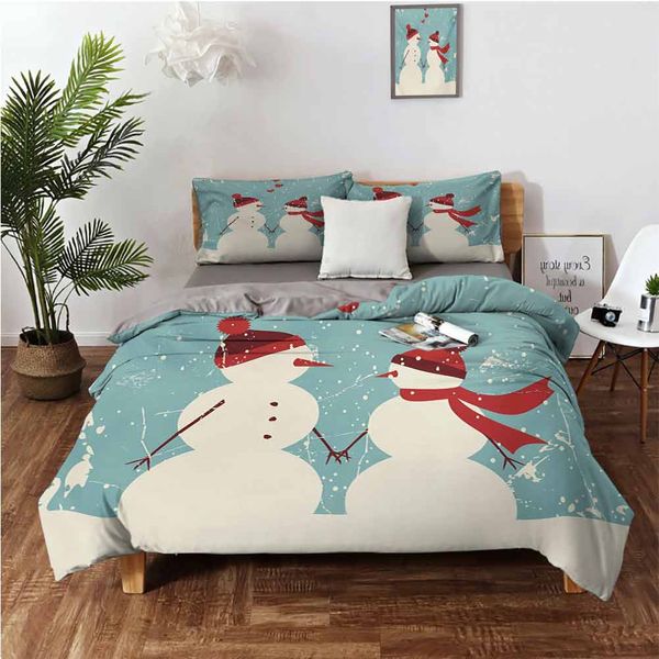 

snowman and woman romantic couple in love valentines holding hands grungebedding 3-piece set