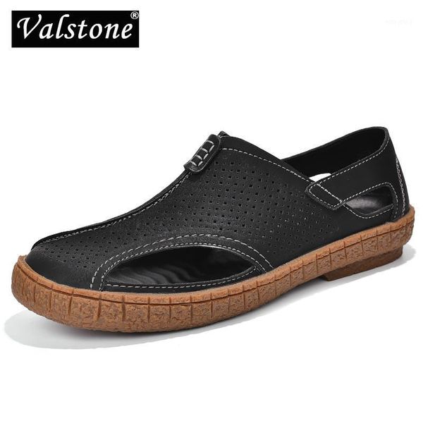 

valstone 2020 new men summer leather sandals black flats casual beach shoes plus size slip-on non-slip light sandalias de hombre1