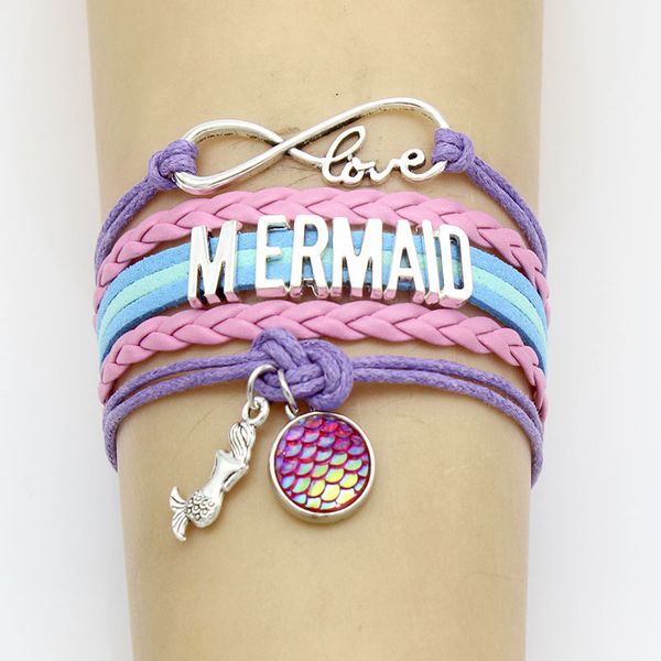 

infinity love mermaid dome cabochon charm wrap bracelets mermaid braid charms bracelet women & men bracelets jewelry, Golden;silver