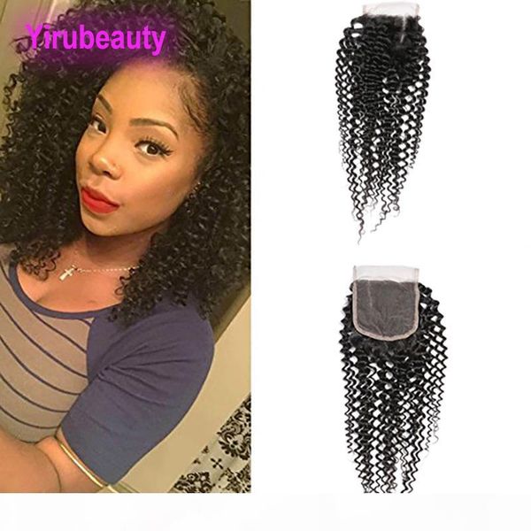 

malaysian lace closure kinky curly 4 x 4 closure with baby hair 25-50g piece kinky curly from yiruhair, Black;brown