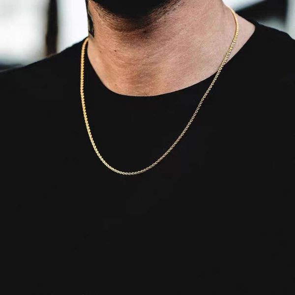

chains gold necklace hiphop chain men women couple 2.4mm necklaces long stainless steel waterproof link, Silver
