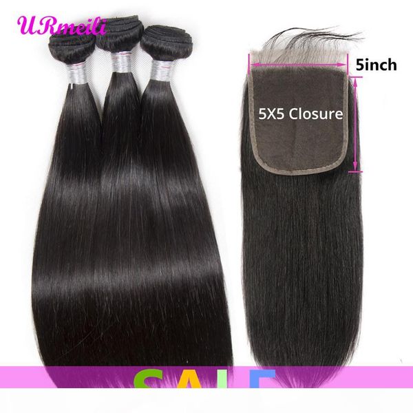 

brazilian straight virgin hair bundles with 5x5 lace closure 100% remy human hair extensions 5x5 closure with bundles, Black;brown