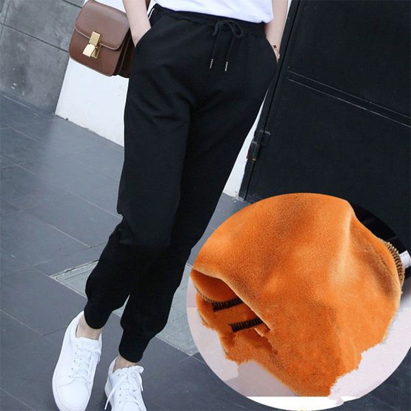 

slim women pant winter cashmere pants warm female casual pants harem pants lined fleece trousers autumn sweatpants 1020, Black;white