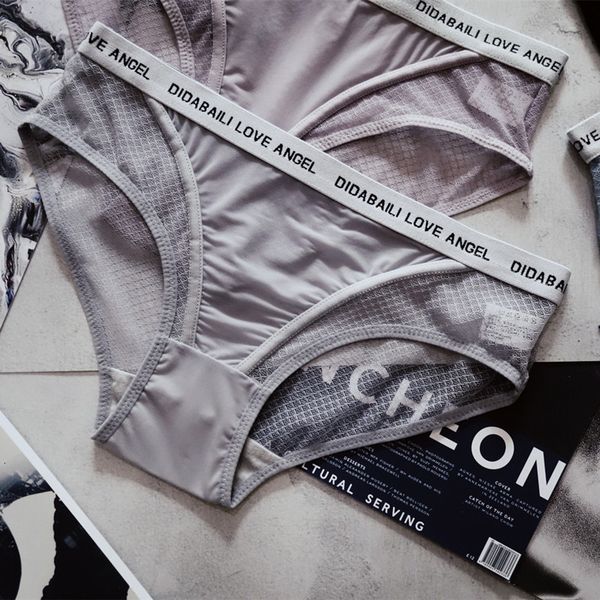 

underwear women's sports traceless mesh transparent letter ultra thin simple low 1 buttock female, Black;pink