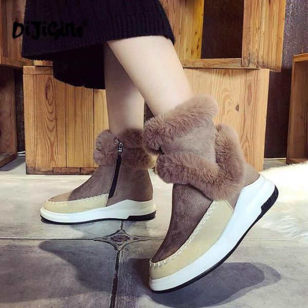 

brand women ankle boots suede leather fashion faux fur zipper wedges shoes woman platform winter boots female footwear dropship, Black