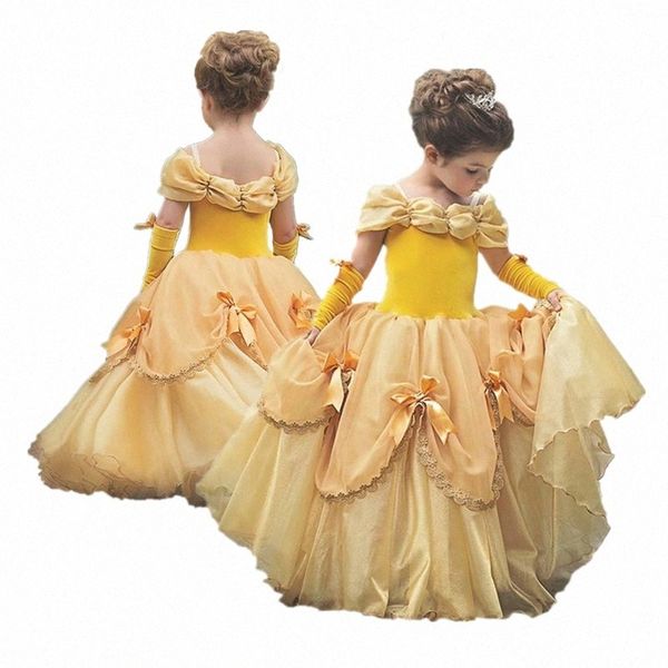 

cosplay belle dresses sleeping beauty costume halloween girls party dress for girl princess elza vestidos fantasia 4 10 yrs 3x0e#, Red;yellow