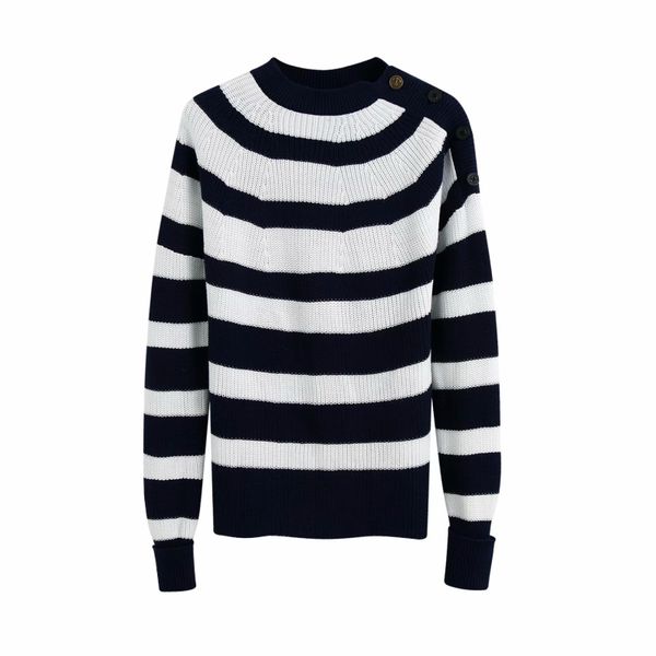 

2021 new fashions striped women's knitted navy autumn neck ladies'tightly knit button-down fly ladies' blouses chic mesh 8z2d, White;black