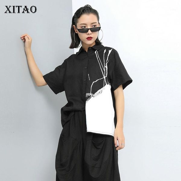 

xitao] new women korea fashion 2019 summer turn-down collar short sleeve shirt female patchwork button casual blouse zq15691, White