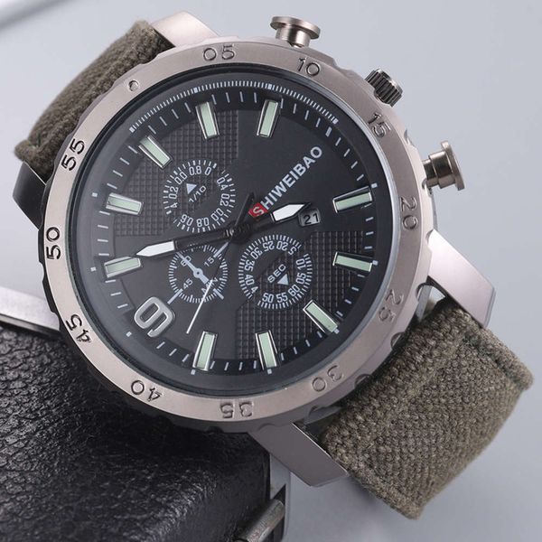 

large luminous quartz military dial domineering outdoor canvas strap men's watch 903, Slivery;brown