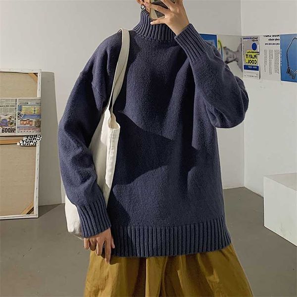 

hybskr men's turtleneck knitted sweater solid color warm winter male pullovers korean style women's sweater fashion 6 colors 21122, White;black