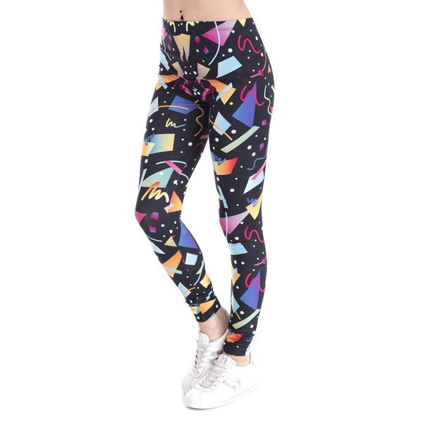 

fashion women legins retro geometric figure printing legging high waist cozy woman leggings drop shipping good quality, Black