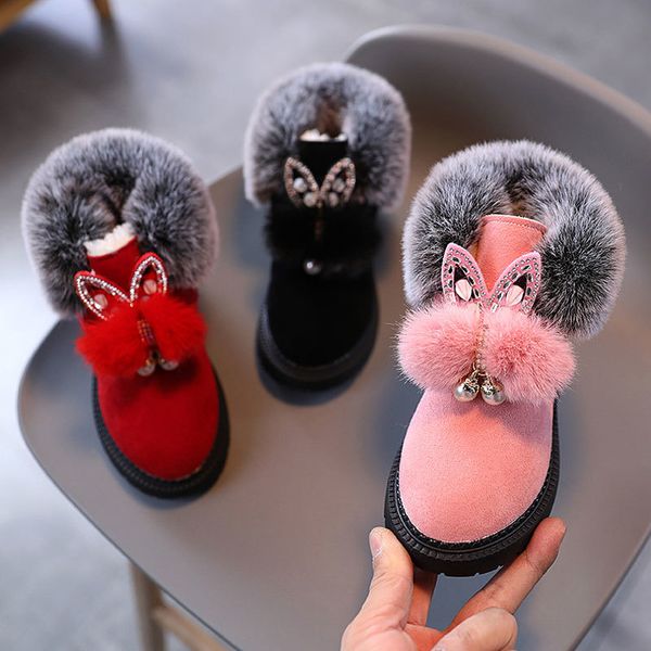 

child flock ankle boots girl fashion boot 2020 winter warm plush pointed toe kid antislip casual shoes pink red 21-30, Black;grey