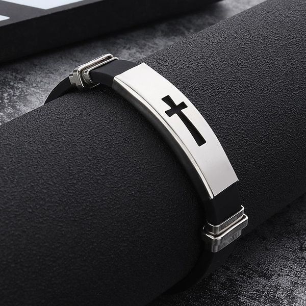 

1pc silicone buckle bracelets bangle fashion cool wristband jewelry womens mens cross stainless steel, Golden;silver
